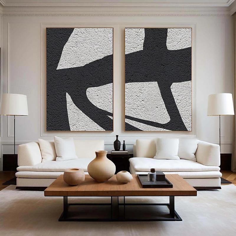 zwart-wit olieverfschilderij handgemaakte wabi sabi abstracte olieverfschilderij wandkunst kunstwerk muurschildering moderne abstracte olieverfschilderij geometrische wandkunst schilderij voor 2025 - $116.99 –P1