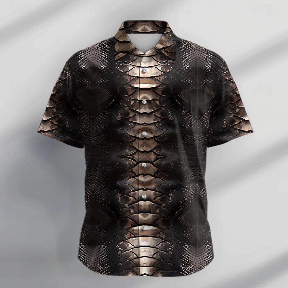 Homme Motif Peau de Serpent Chemise Chemise boutonnée Manche Courte Décontractées Sombre Vacances du quotidien Soirée Eté Col rabattu Chemises à col Boutons Imprimer Noir Marron de 2026 ? $23.99 –P1