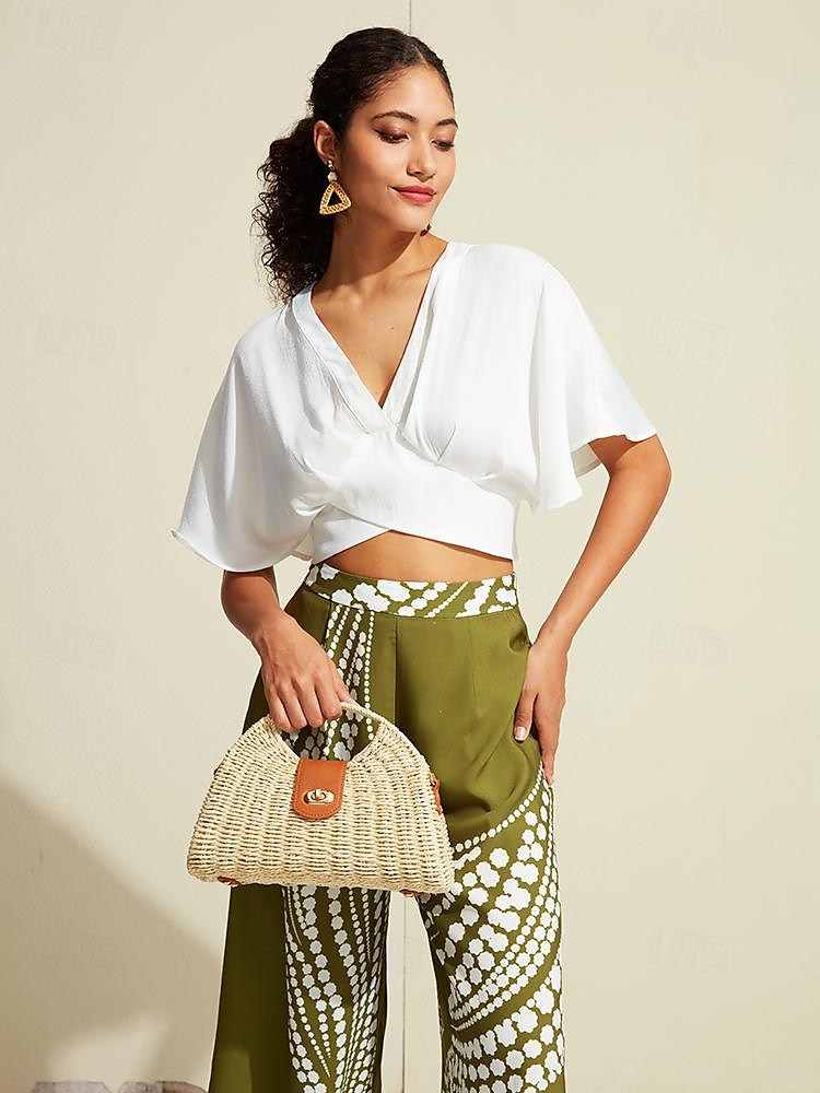 Damskie Torebka Worek słomy Torba kopułkowa Słomka Impreza Święto Plaża Klamra Duża pojemność Multi Carry Jednokolorowe Khaki Beżowy 2025 - $26.99 –P2