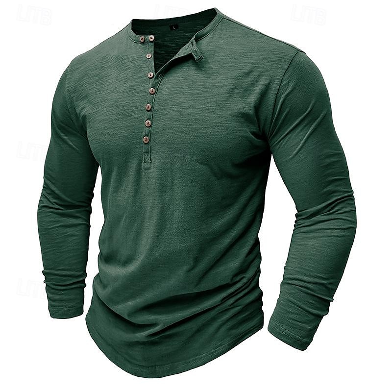 100% Cotton Men's Henley Shirt Tee Top Long Sleeve Shirt Long Sleeve Solid Color Fashion Daily Buttons Henley Outdoor Casual Summer Dark Brown Dark Grey Black Henley T-Shirt 2025 - $22.99 –P7