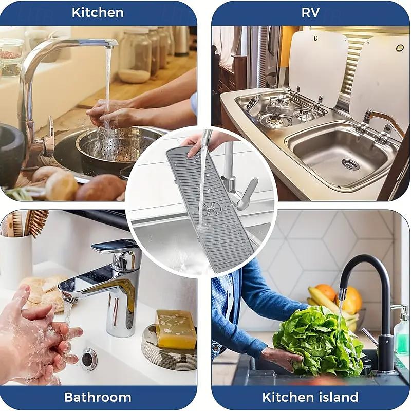 قطعة واحدة من مقبض صنبور السيليكون، صينية فلتر بالتنقيط، حصيرة كبيرة من السيليكون، حامل إسفنجة لصابون الأطباق، ملحقات حوض المطبخ، طاولة المطبخ والحمام، واقي من دفقة حوض المطبخ 2026 - $11.99 –P8