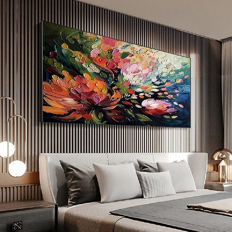 Blumenölgemälde auf Leinwand handgemachtes abstraktes buntes Blumengemälde 3D strukturiertes Blumengemälde Wanddekoration individuelles Gemälde minimalistisches Kunstwerk für Wohnzimmer Dekor 2025 - $125.99 –P4