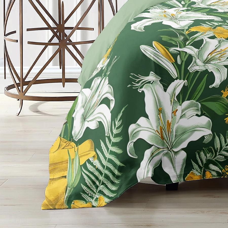 Conjunto de edredom de 3 peças com estampa de lírio branco, para quarto de hotel, quarto de hóspedes, conjunto confortável, 1 capa de edredom, 2 fronhas de 2025 por $60.99 –P13