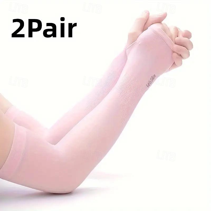 2pairs Long Solid Color Sun Sleeves, Thin High Elastic Cooling Arm Cover, Summer Sport Sleeves For Running Fishing Riding 2025 - $9.49 –P12