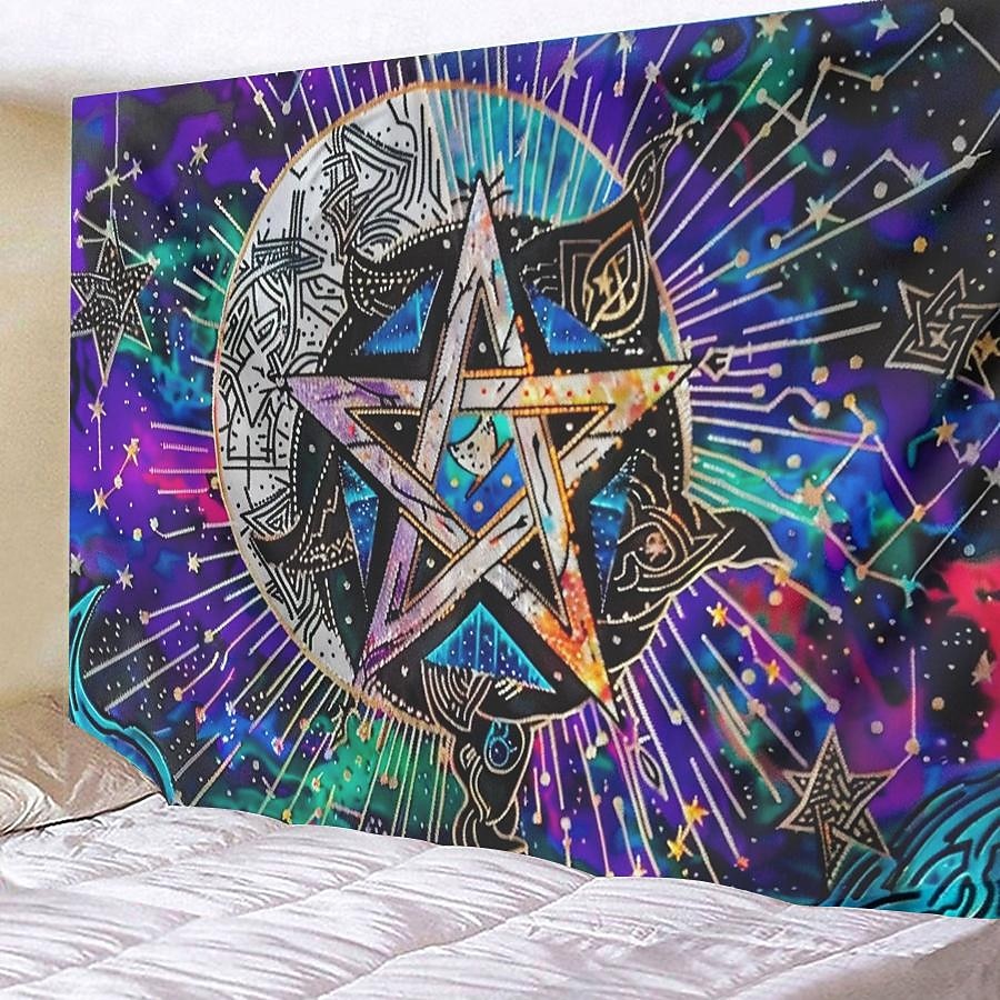 pentagram wicca wiccan pohanský psychedelický závěsný gobelín nástěnné umění velký gobelín nástěnná malba výzdoba fotografie pozadí přikrývka opona domácí ložnice dekorace obývacího pokoje 2025 - $17.99 –P10