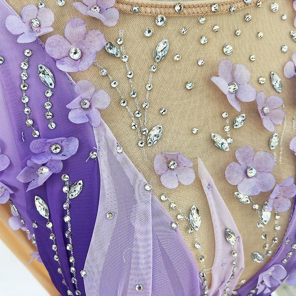 Rochie de Patinaj Artistic Pentru femei Fete Πατινάζ στο πάγο Rochii Mov Mâneci cu Gaura Vopsirea Halo Înaltă Elasticitate Profesional Competiție Ținută Patinaj Termic cald Cristale / Strasuri Manșon 2026 - $335.69 –P8