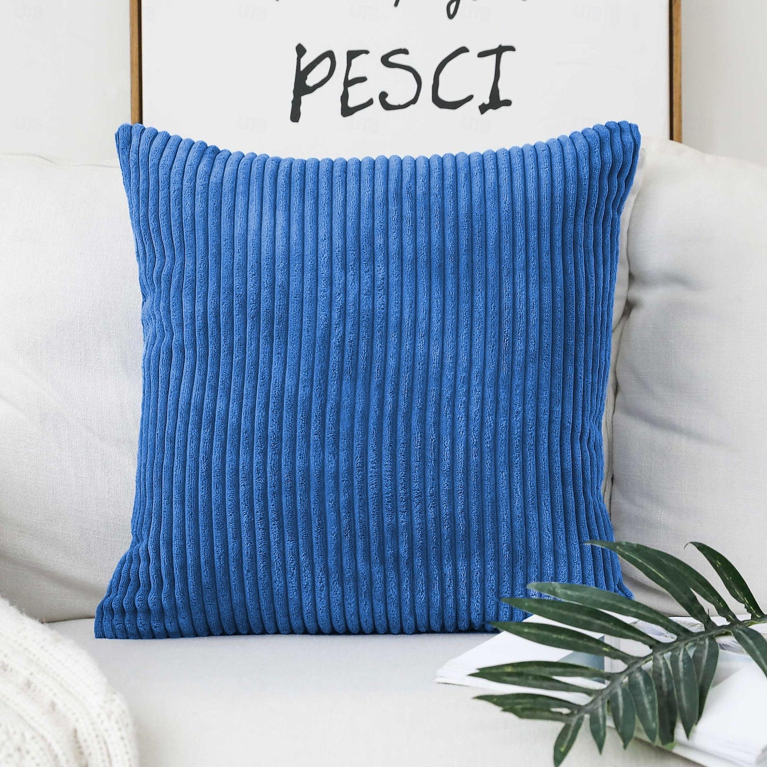 Housse d'oreiller nordique en velours côtelé, couleur unie, douce, sans noyau, pour le bureau, la maison, le salon, le canapé, vert, orange, rose, bleu de 2025 ? $18.99 –P13
