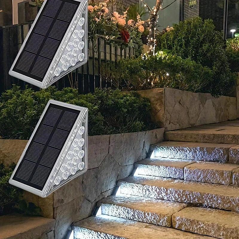 2 stk bærbare hvite solenergi-trinnlys - vanntette led-stilys for gang, døråpning, garasje med avtakbar design, oppladbart nikkelbatteri og enkel installasjon 2025 - $34.99 –P5