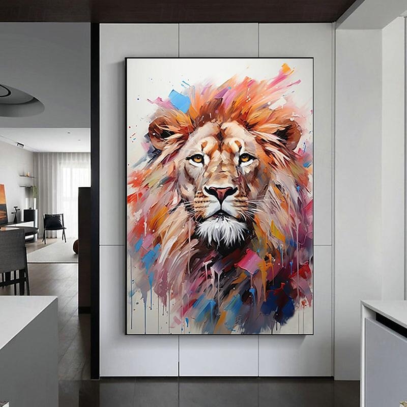Handmade Original Lion And Elephant Oil Painting On Canvas Large Abstract Animal Canvas Wall Art Modern Impressionist Lion Artwork For Living Room Bedroom Decor No Frame 2025 - $108.99 –P2