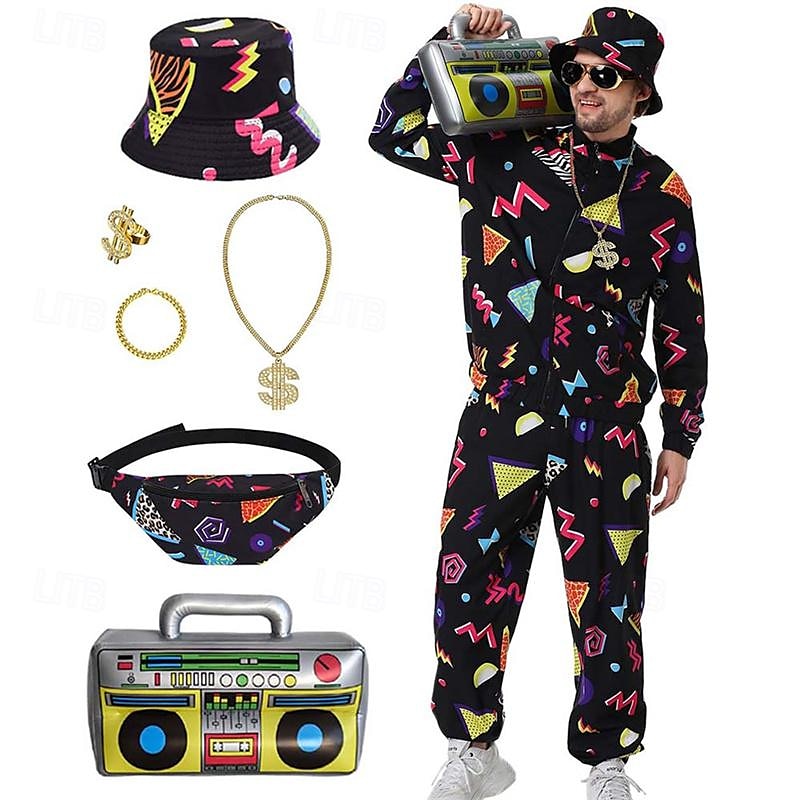Retro / vintage 80-talet Hiphop Kläder Tillbehör set Sportkläder Disk Maskeradkläder Herr Karnevalsdräkt Halloween Karnival Nyår Fest / afton Prideparad Pride månad Vuxna Topp Byxor Armband Alla 2025 - $52.99 –P1