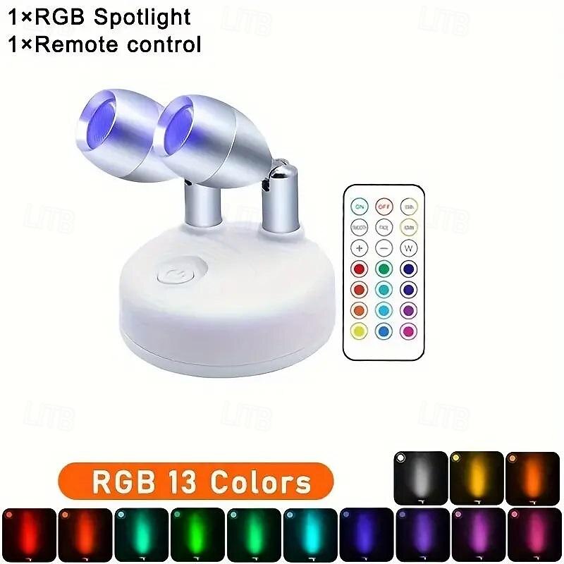 13 цветов RGB фотосветильник светодиодный беспроводной кабинетный прожектор с дистанционным управлением на батарейках с регулируемым углом наклона атмосфера ночник галерея коридор прихожая гостиная 2025 - $14.49 –P12