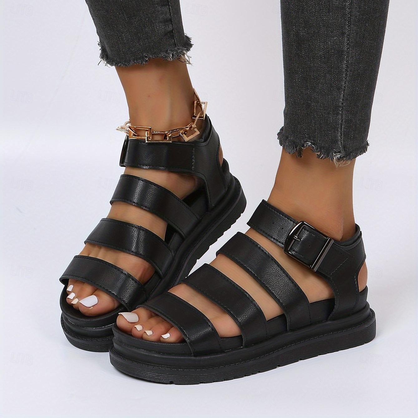 Women's Black Gladiator Sandals – Chunky Platform Summer Shoes with Adjustable Straps, Stylish & Comfortable for Casual Outings & Beach Wear 2025 - $26.99 –P4