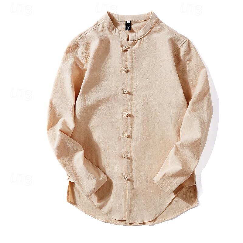 Per uomo Camicia Camicia di lino Camicia con colletto cinese Camicia con colletto alla coreana Camicia casual Camicia con Bottoni Semplice Vacanza Camicia hawaiana Nero Bianco Verde chiaro Rosa del 2025 a $27.99 –P11