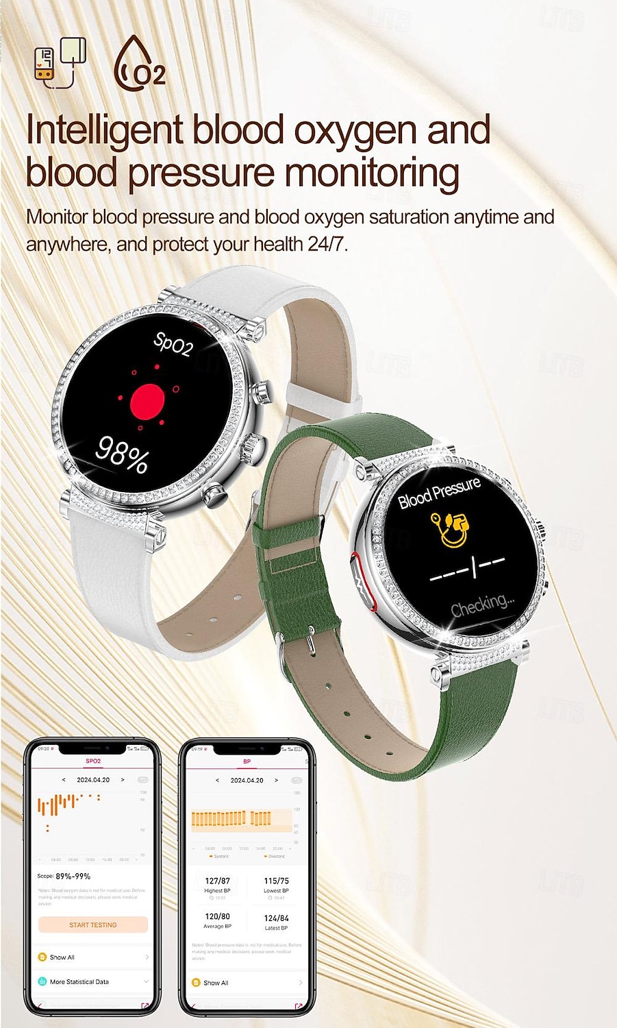 2025年 696 TK28 スマートウォッチ 1.27 インチ スマートブレスレット ブルートゥース ECG + PPG 歩数計 着信通知 と互換性があります Android iOS 女性 ハンドフリーコール メッセージ受信通知 IP 67 41mmの時計ケース コレクション – $75.99 –P9