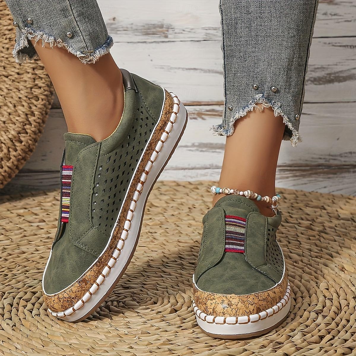 scarpe casual slip-on bianche da donna – sneakers traspiranti in similpelle con finiture in sughero e fascia elastica per camminare, viaggiare e indossare ogni giorno del 2025 a $26.99 –P6