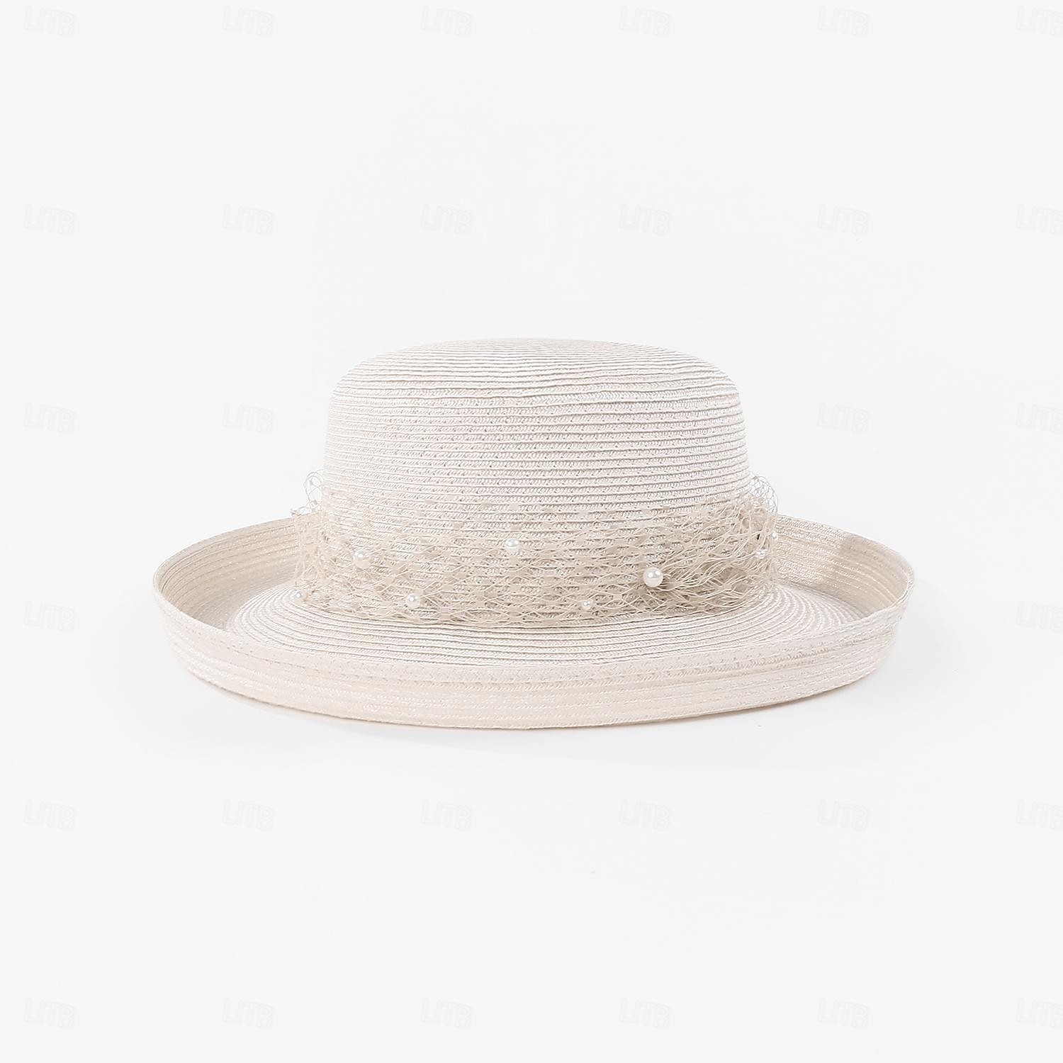 cappelli bombetta in fibra / cappello a cloche cappello a secchiello cappello floscio matrimonio spiaggia matrimonio elegante con copricapo in tulle con perle finte del 2025 a $36.99 –P4
