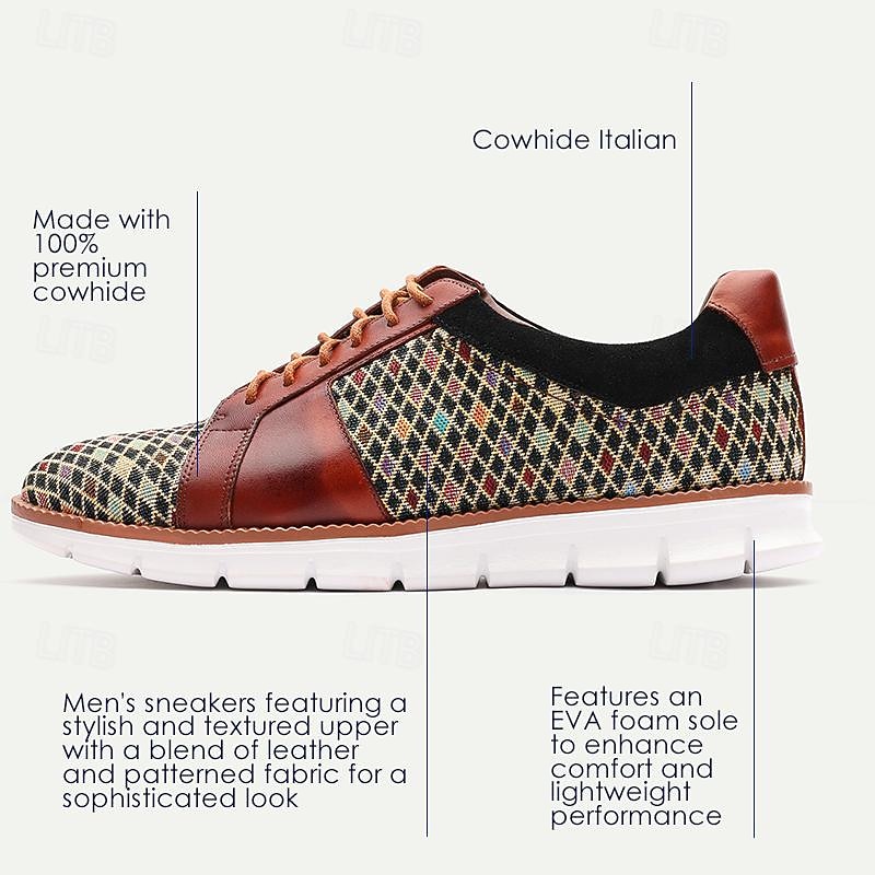 Gewebte mehrfarbige Schnürsneaker für Herren – stylische Freizeitschuhe mit Akzenten aus hochwertigem Rindsleder 2025 - $99.99 –P3