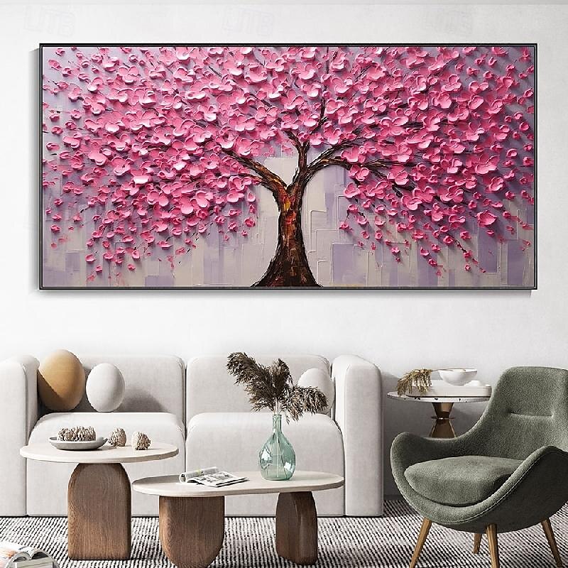 großes 3D dickes Spachtelgemälde handgemachte Boho Landschaft impressionistische Landschaftskunst handgemalt bunte Turm Baum Textur Ölgemälde Kunst große Wandkunst blühende Blumen Malerei 2025 - $66.99 –P5