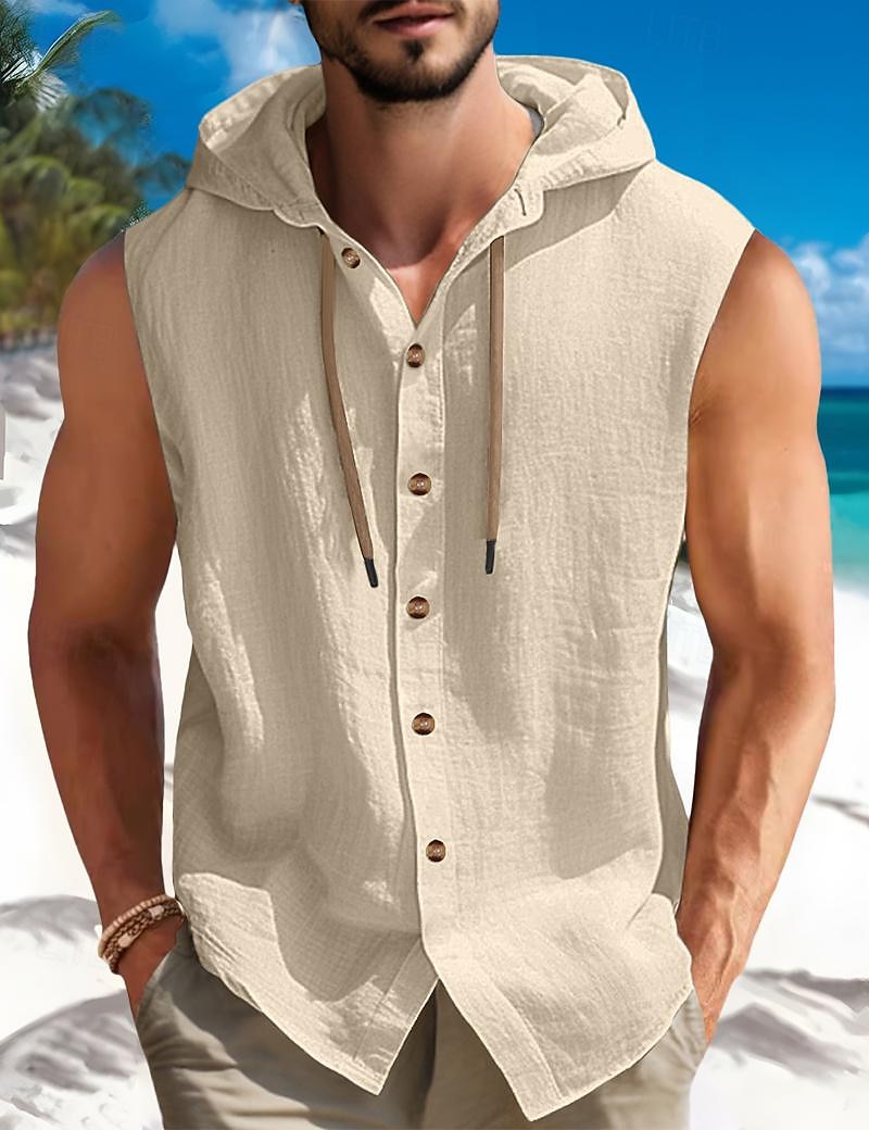 Per uomo Camicia Camicia estiva Abbigliamento mare Camicia con bottoni Liscio Da mare Curise Nero Bianco Blu Cachi Senza maniche Con cappuccio Estate Primavera Abbigliamento del 2025 a $22.99 –P3