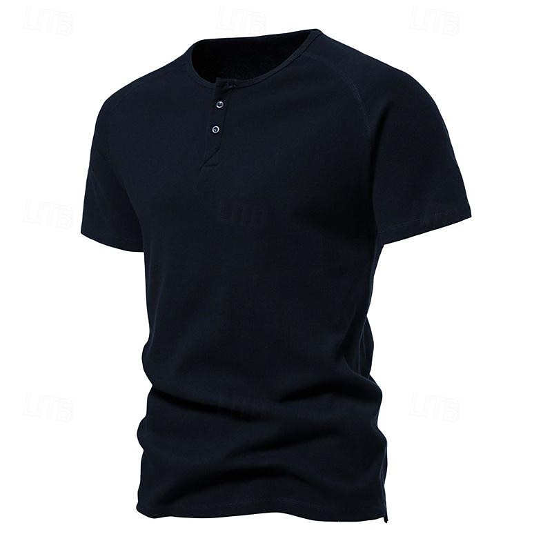 Pánské Tričko s knoflíkem Tričko Tričko Henley Trička Krátký rukáv Henley Jaro léto Bez vzoru Pit Strip Módní Designové Základní Dovolená ulice Jdeme ven Černá Bílá Námořnická modř Top tričko pro muže 2025 - $20.99 –P17