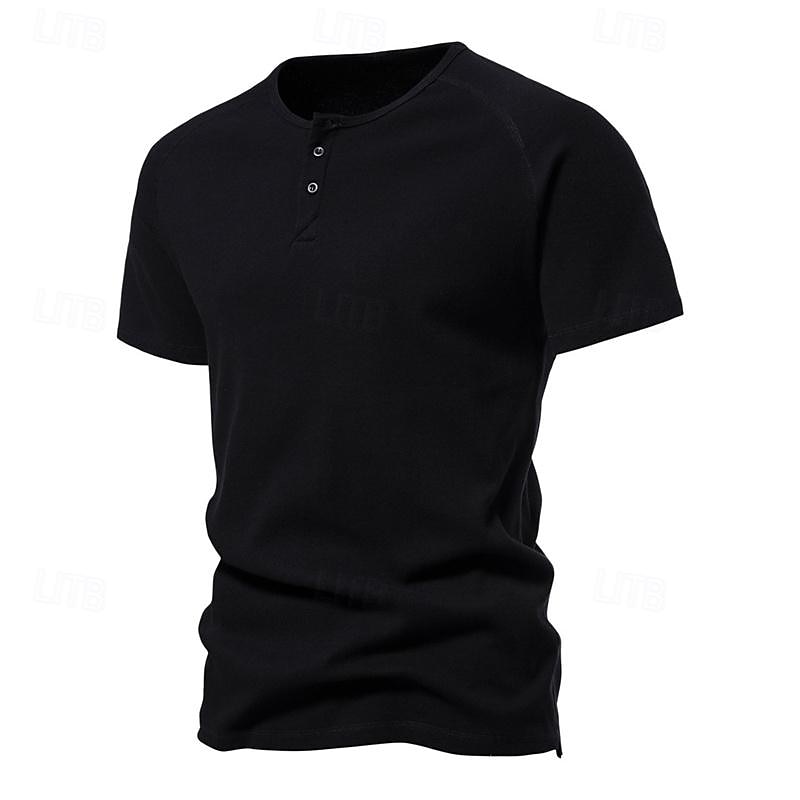 Pánské Tričko s knoflíkem Tričko Tričko Henley Trička Krátký rukáv Henley Jaro léto Bez vzoru Pit Strip Módní Designové Základní Dovolená ulice Jdeme ven Černá Bílá Námořnická modř Top tričko pro muže 2025 - $20.99 –P5