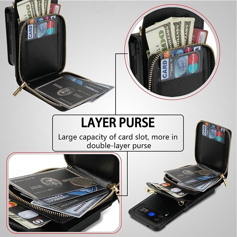 Phone Case For Samsung Galaxy Z Flip 6 Z Flip 5 Z Flip 4 Z Flip 3 Back Cover Flip Cover Zipper with Lanyard Card Slot Retro PC PU Leather 2026 - $23.99 –P7