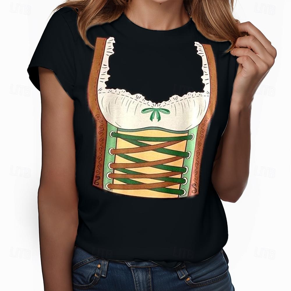 T-Shirt Lederhosen 3D Lässig Streetstyle T-Shirt Ärmel für Damen Erwachsene Heißprägen  für Karneval Oktoberfestbier Party Alltagstauglich 2026 - $20.99 –P1