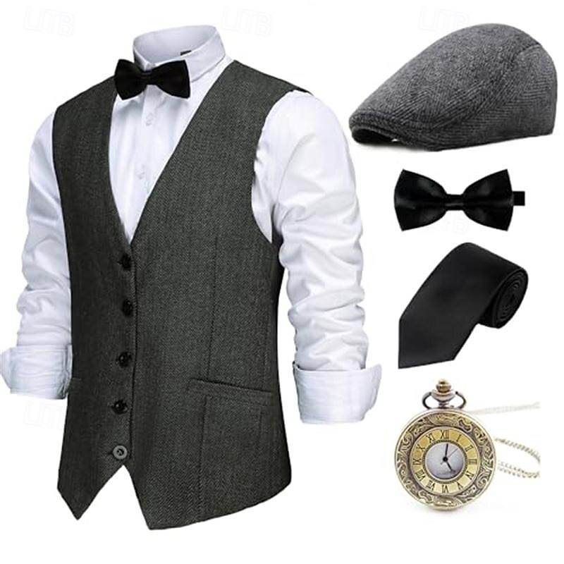 Retro Řvoucí 20s 20. léta 20. století Úbory Vesta Sada příslušenství Gentleman Gangster Maškarní kostým Pánské předvečer Všech svatých Karneval Nový rok Karneval Večírek Plesová maškaráda Dospělé 2025 - $41.99 –P1