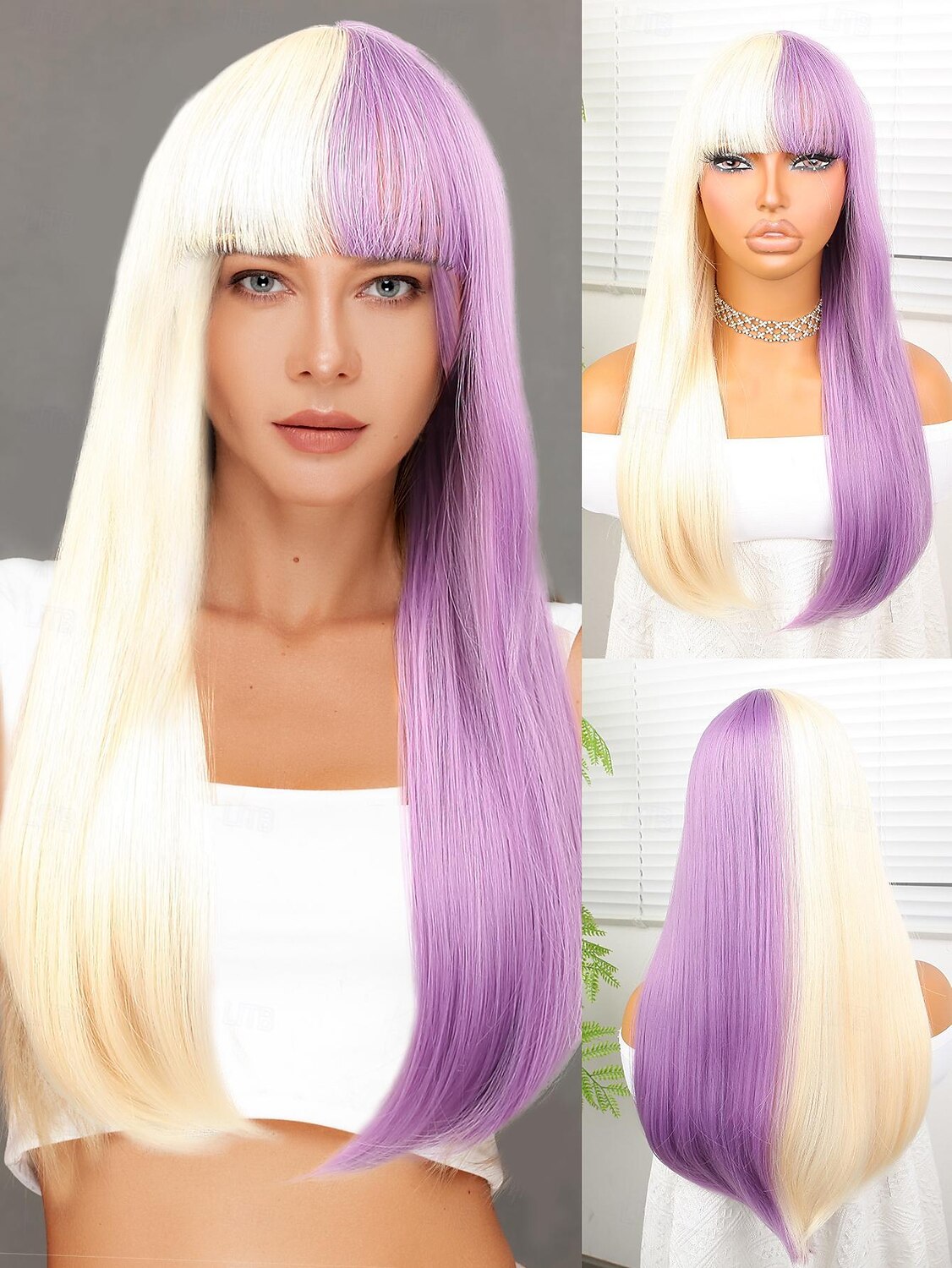 Perruque Synthétique Yaki Droite Coupe Droite Perruque 22 pouces Rose / Orange Cheveux Synthétiques 22 pouce Femme Multicolore de 2025 ? $18.49 –P1