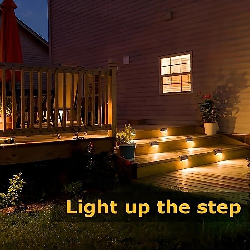 6 stuks waterdichte zonne-dekverlichting, led-trapverlichting op zonne-energie voor reling, dek, terras, tuin, kolom, hek, trap en oprit (warm licht / wit licht) 2026 - $14.99 –P4