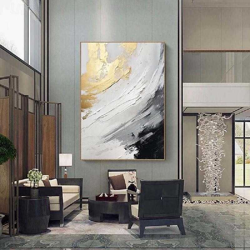 pintura a óleo com textura de ouro preto e branco arte de parede feita à mão pintura abstrata de ouro em tela pintura abstrata minimalista pintada à mão decoração de parede pintura de arte de parede de 2026 por $120.99 –P3