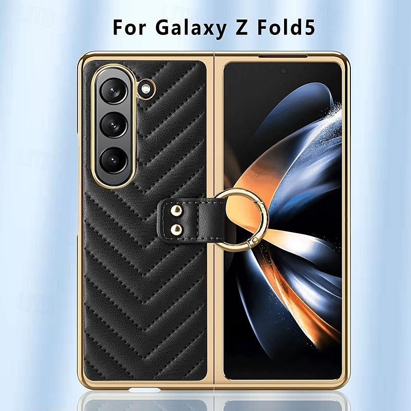 2025年 電話 ケース 用途 サムスンのギャラクシー Z Fold 5 Z Fold 4 Z Fold 3 バックカバー とスクリーンプロテクター リングバックル 耐衝撃 レトロ風 TPU メタル PUレザー  コレクション – $27.99 –P7
