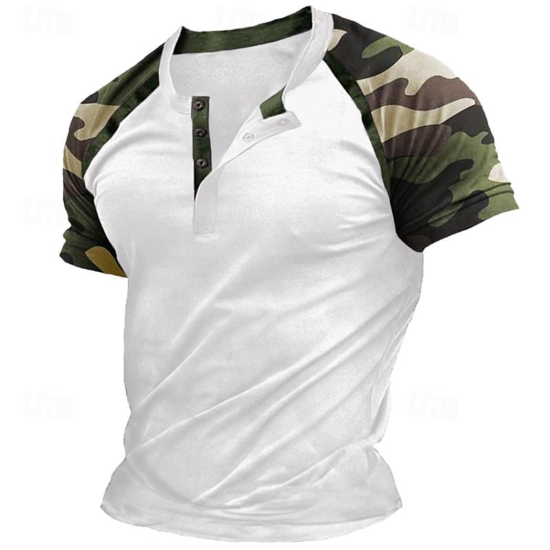 Herr Henleytröja T-tröja Färgblock Henley Utomhus Ledigt Kortärmad Knapp Kläder Mode Designer Bekväm 2025 - $17.99 –P4