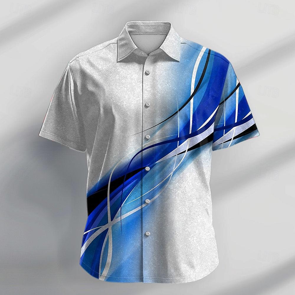 Voor heren Geometrisch patroon Overhemd Overhemd met knopen Korte mouw Mode-casual Vakantie Dagelijks Zomer Strijkijzer Overhemden met kraag Knop Afdrukken blauw 2025 - $22.99 –P1