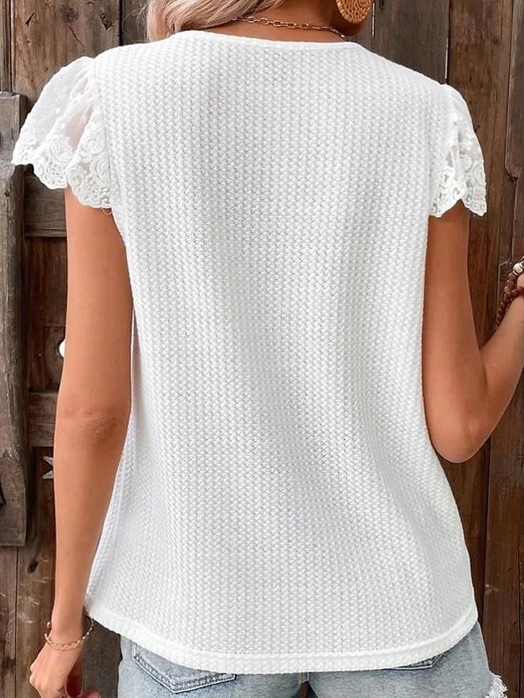Overhemd Blouse Geklede topjes Dames Wit Effen Kant Straat Dagelijks Modieus V-hals Normale pasvorm S 2025 - $26.99 –P3