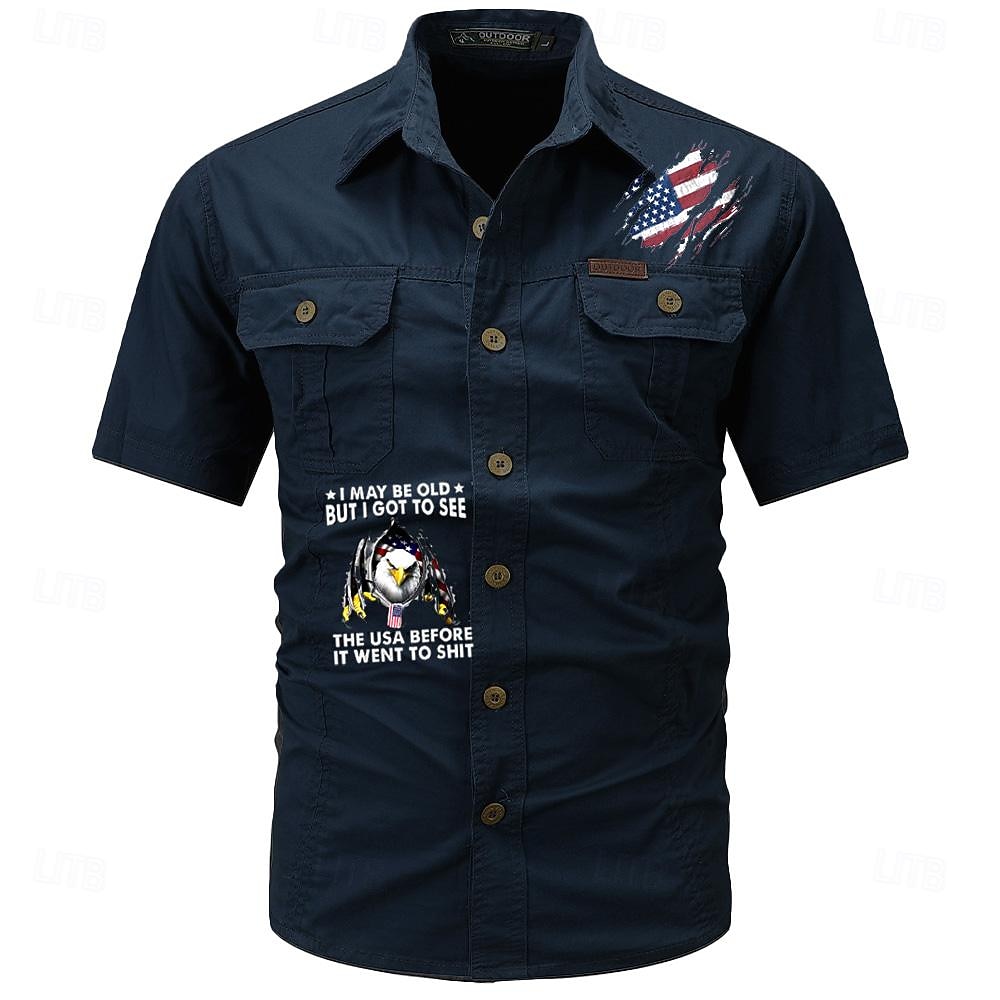 Homme Drapeau Drapeau Américain Imprimé Lettre Chemise de travail Chemise Western Chemise Cargo Manche Courte Style Western Tactique Mode Décontractée Sortir Été Col Rabattu Boutons Imprimé Noir Vert de 2025 ? $25.99 –P2