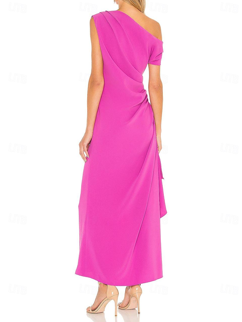 Robe de mariage pour invité en fourreau élégante robe formelle noire cravate longueur cheville manches courtes décolleté en V en chiffon extensible avec ruché de 2025 ? $143.99 –P3
