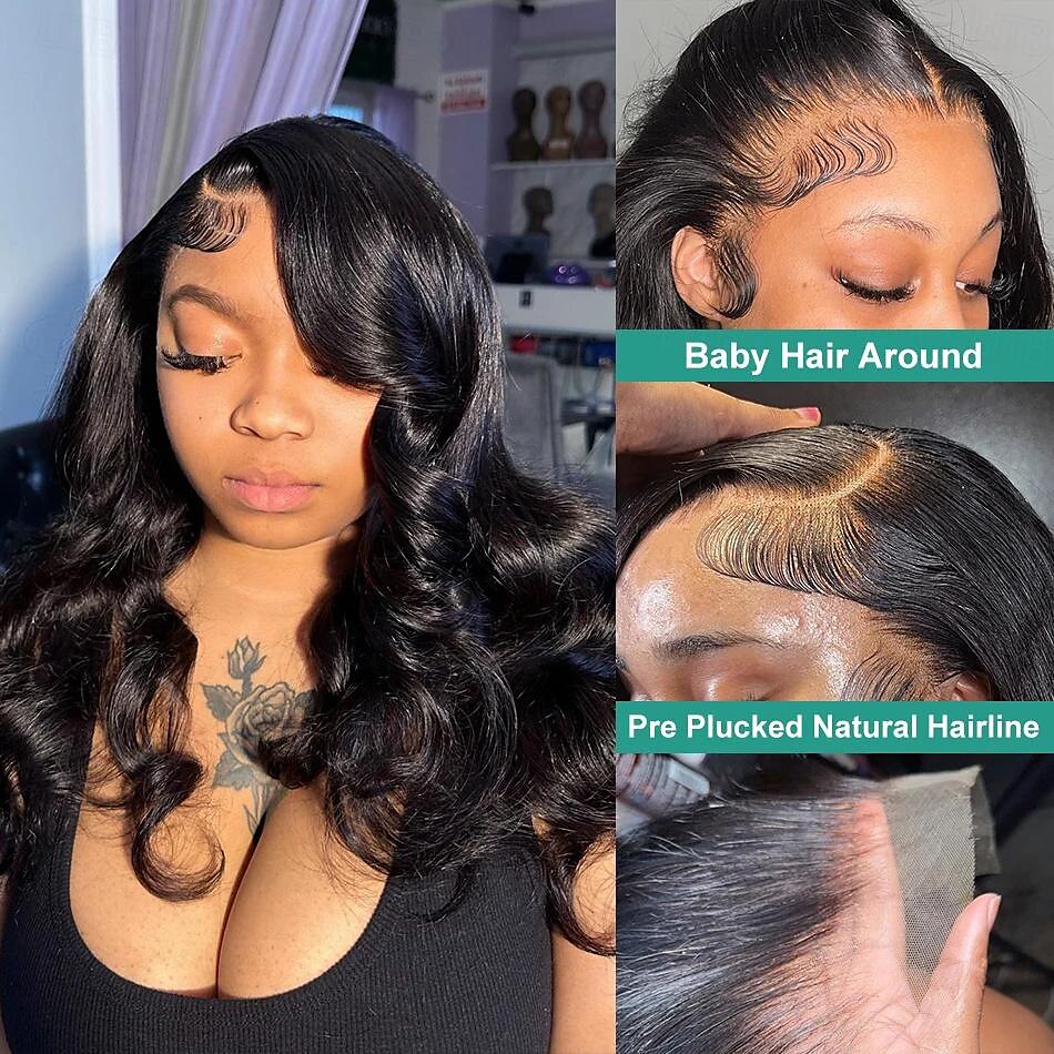 Cabelo humano remy 13x4 Lace Front Peruca Parte livre Cabelo Malaio Onda de Corpo Preta Peruca 150% Densidade do Cabelo com o cabelo do bebê Sem cola Pré-depenado Para perucas para mulheres negras de 2025 por $172.99 –P2