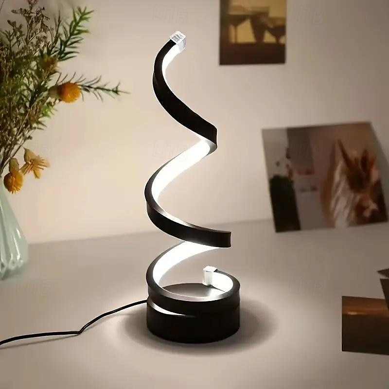 Lámpara de mesa en espiral LED, moderna y sencilla, luz nocturna junto a la cama, tricolores, regulable, alimentada por USB, ambiente creativo, lámpara de escritorio, hogar, dormitorio, oficina, 2025 - $25.99 –P4