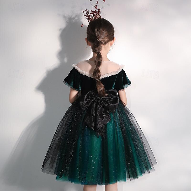 Kids Girls' Flower Girl Dress Party Dress Solid Color Short Sleeve Performance Wedding Party Mesh Princess Sweet Mesh Mid-Calf Sheath Dress Tulle Dress Summer Spring Fall 2-12 Years Red Green 2025 - $53.99 –P5