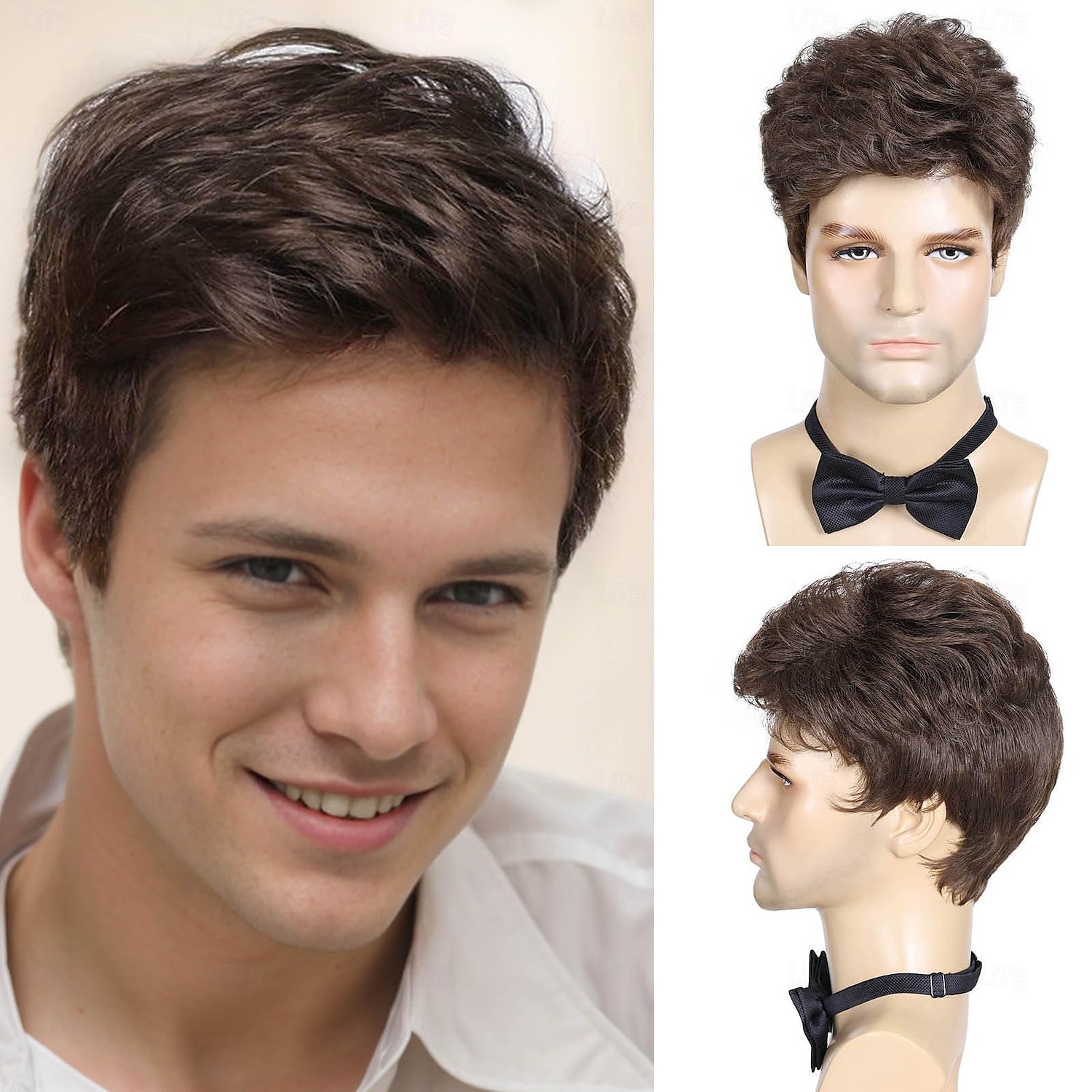 parrucca marrone da uomo, parrucche marroni corte per uomo parrucca soffice a strati naturali parrucche quotidiane per ragazzi maschili con capelli sintetici realistici per Halloween del 2025 a $19.49 –P1