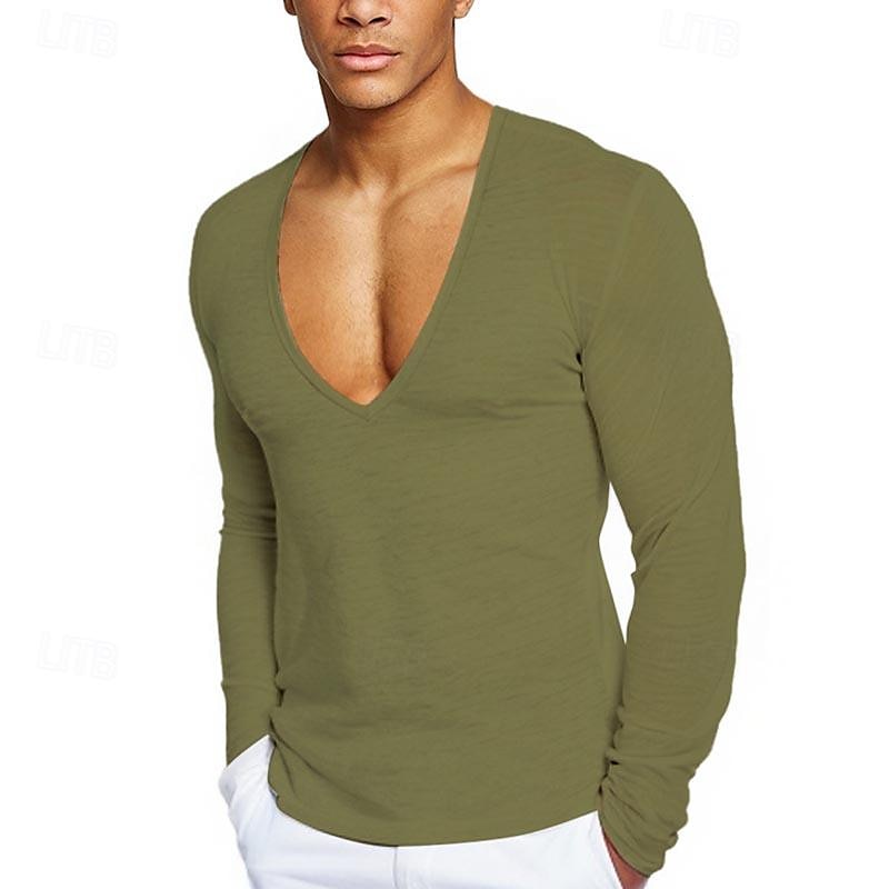 Men's T Shirt Tee Tee Top Long Sleeve Shirt Long Sleeve V Neck Spring & Fall Plain Fashion Designer Basic Vacation Street Going out Wine Black White Top Tee for Men 2025 - $18.99 –P5