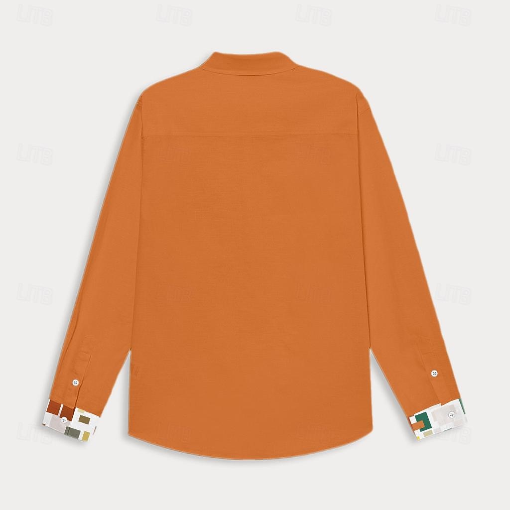 Herren Patchwork Hemd Leinenhemd Sommerhemd Langarm Basic Lässig Strand Straße Ferien Alltagskleidung Sommer Umschlagkragen Orange 2025 - $12.99 –P6