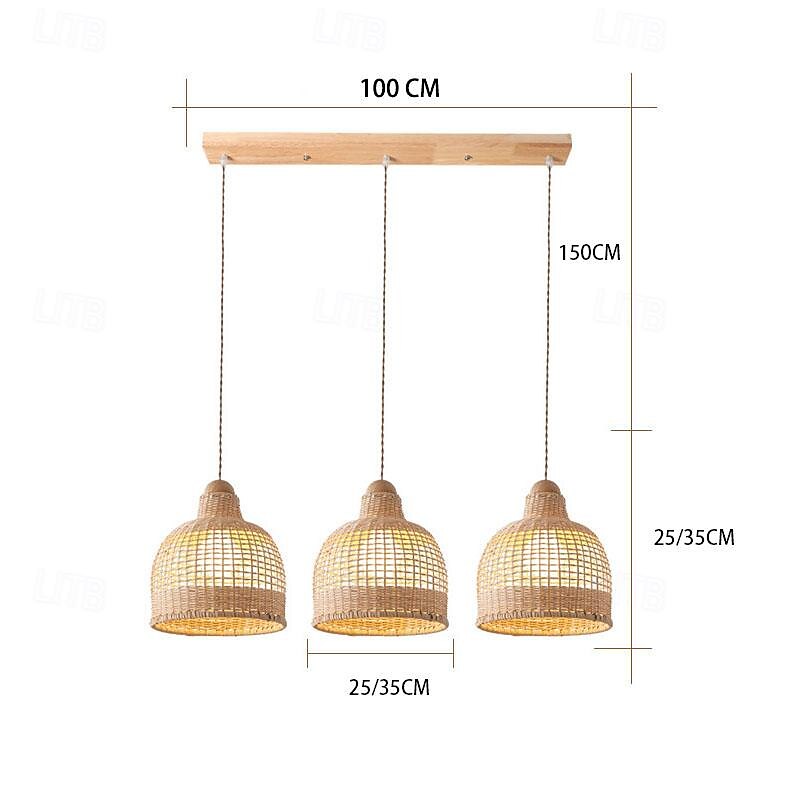 LED Pendant Light 3-Color Light 70/100cm 1/2/3-Light Bamboo Rattan Mini E27 Semi-Recessed Adjustable Wire Ceiling Pendant Light for Bedside Table Balcony Dining Room Decorative Lighting 85-265V 2025 - $185.99 –P3
