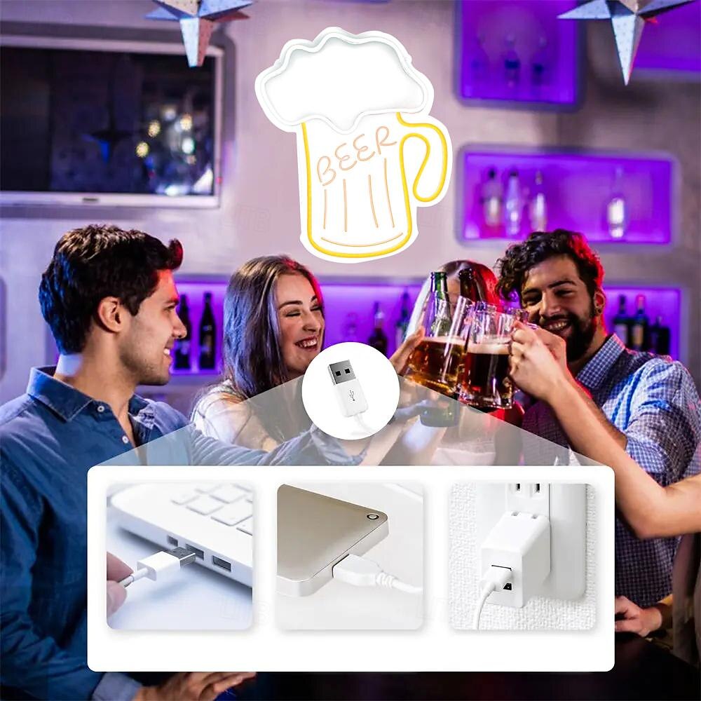 oktoberfest øl usb led neonlys, led ølskilt barklubb akryl neonlys hotellbar kafé bursdagsfest ungdomsrom veggdekorasjonslys logo 1stk 2025 - $89.99 –P11