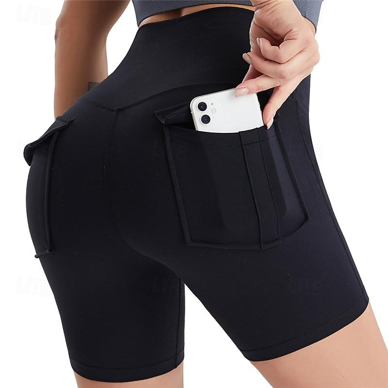 Women's Gym Shorts Yoga Shorts Workout Shorts Multiple Pockets High Waist Yoga Gym Workout Pilates Shorts Black Pink Army Green Sports Activewear Stretchy Slim 2025 - $16.49 –P14