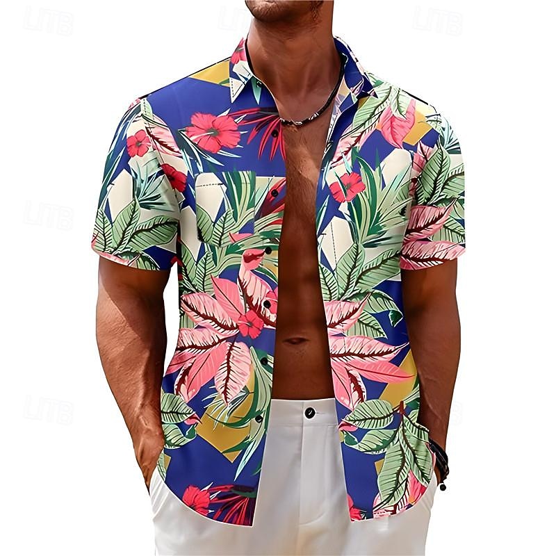 Herr Blommig Grafiska tryck Skjorta Hawaii skjorta Kort ärm Skjorta Nedvikt Utomhus Gata Svart Gul Rubinrött Marinblå Marinblå Mönster Kläder Mode Designer Ledigt Mjukt 2025 - $25.99 –P1