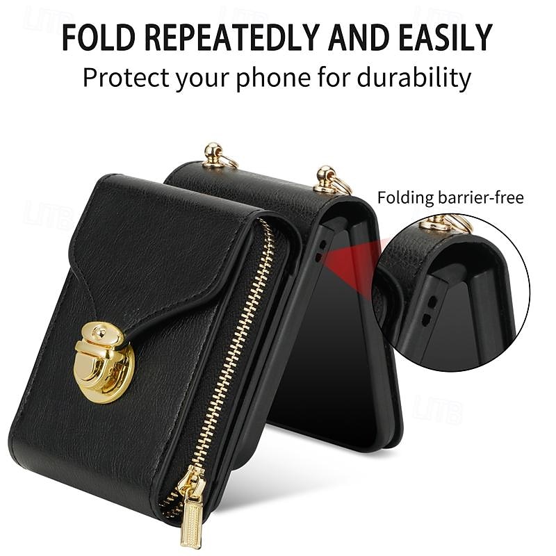 Phone Case For Samsung Galaxy Z Flip 6 Z Flip 5 Z Flip 4 Z Flip 3 Back Cover Flip Cover Zipper with Lanyard Card Slot Retro PC PU Leather 2026 - $23.99 –P4