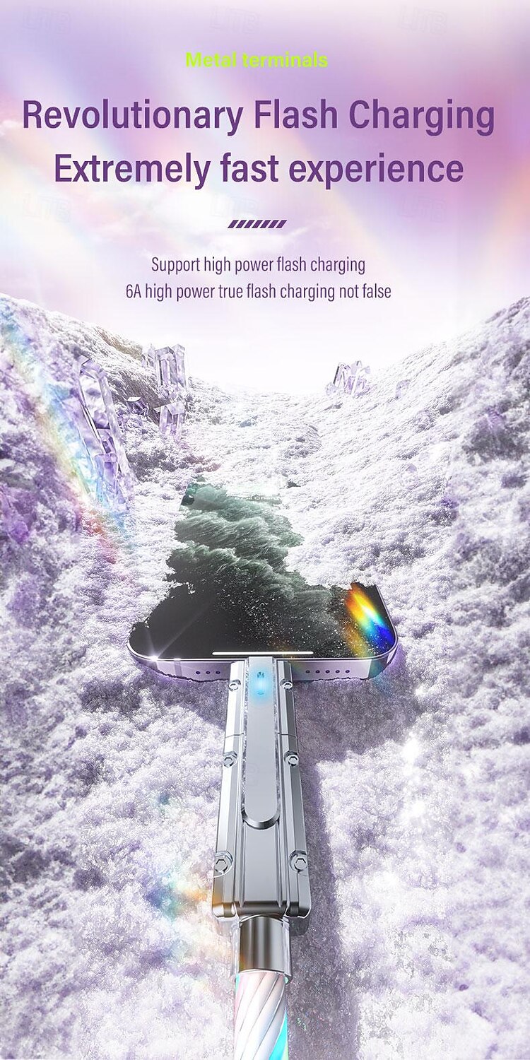 PD27W 100W Zinc Alloy 2-tow 2-star Dazzling Streamer Fast Charging Data Cable 4-in-1 Luminous Charging Cable 2025 - $16.99 –P6