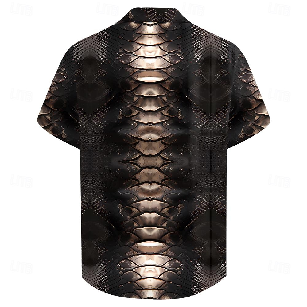 Homme Motif Peau de Serpent Chemise Chemise boutonnée Manche Courte Décontractées Sombre Vacances du quotidien Soirée Eté Col rabattu Chemises à col Boutons Imprimer Noir Marron de 2026 ? $23.99 –P2